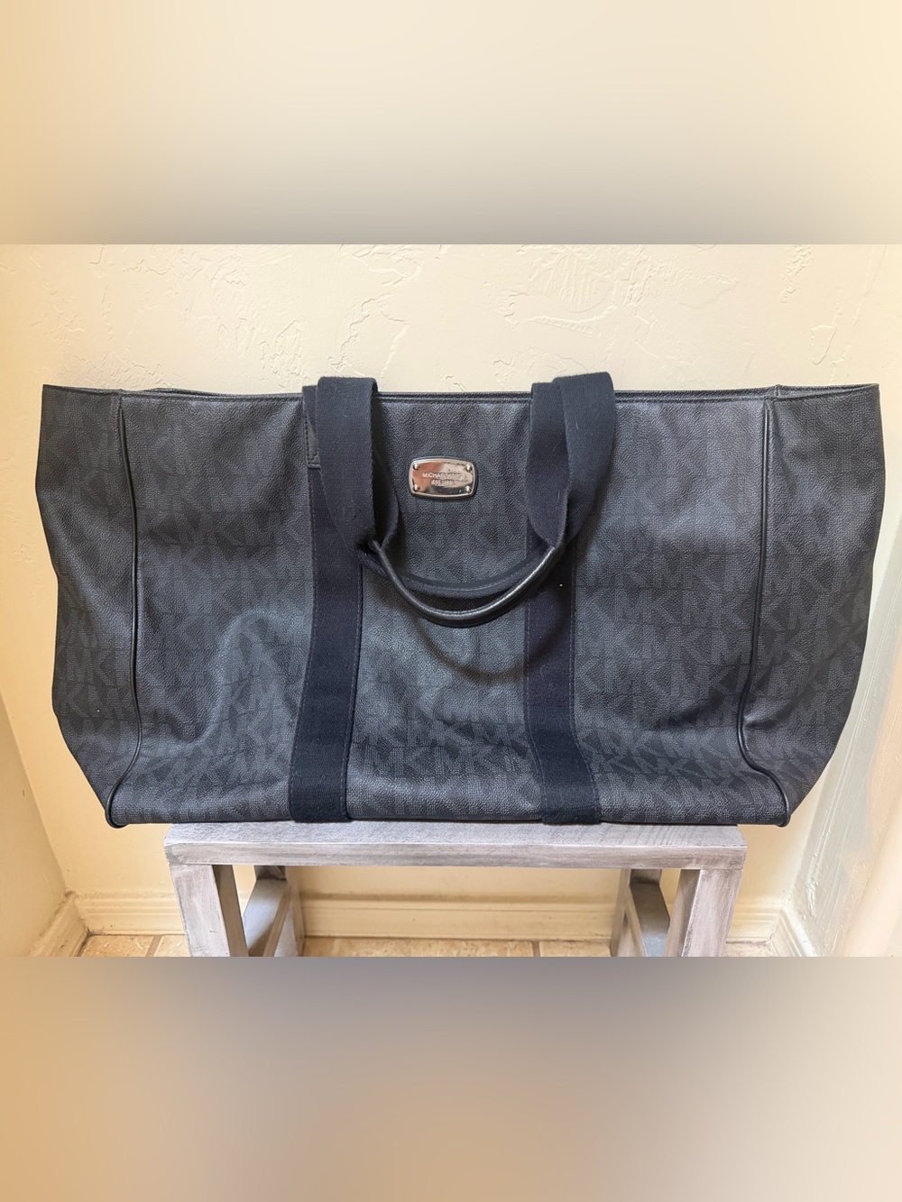 Michael Kors Black Logo Canvas Duffel Bag